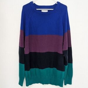 American Eagle Men's Cotton Blue Purple Black Green Colorblock Sweater XXL NWT